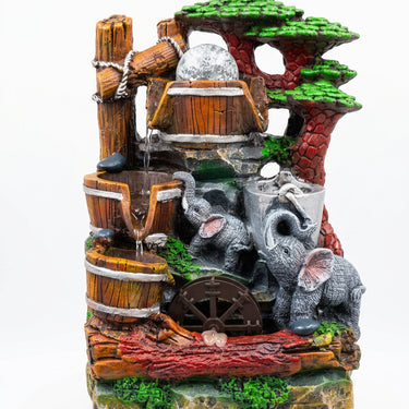 Elephant & Wooden Barrel Water Fountain
