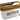 A clear glass butter container with a brown wooden lid and a white interior, labeled 'BUTTER' in black text. A small knife is tucked into the slot in the lid.
