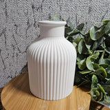 White Ribbed Ceramic Vase